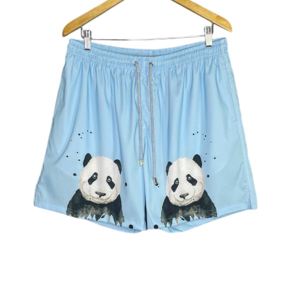 Kenny Flowers The Panda Party Swim Trunks Blue Panda Bear Print NWT